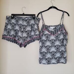 P.J. Salvage Womens Pajamas Set Top & Shorts Sz XL Tropical Cozy Modal Palms